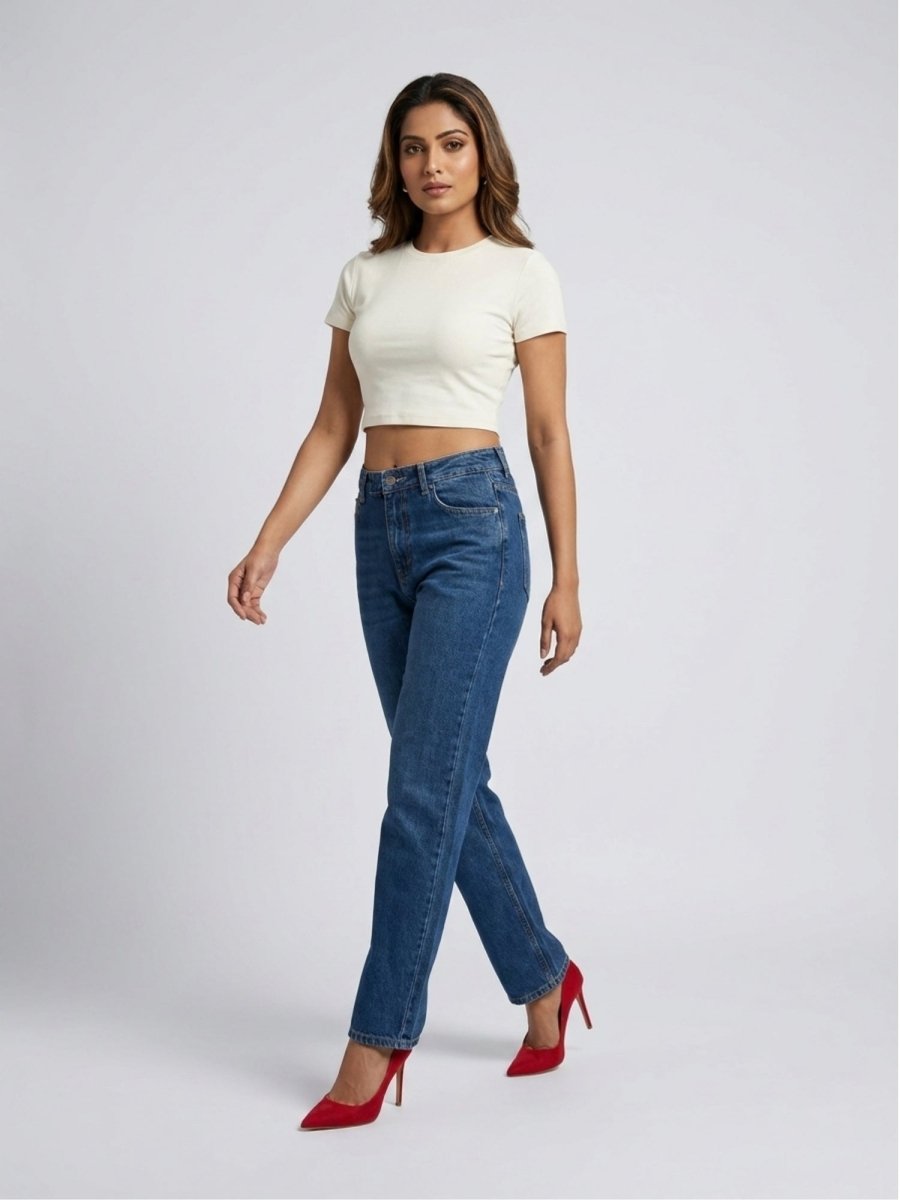 White Solid Cotton Crop Top - GAIIA